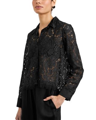 Lace Contrast Button Down Shirt