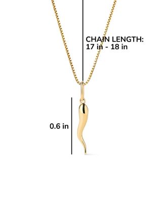  Solid Yellow Gold Italian Horn Charm Necklace