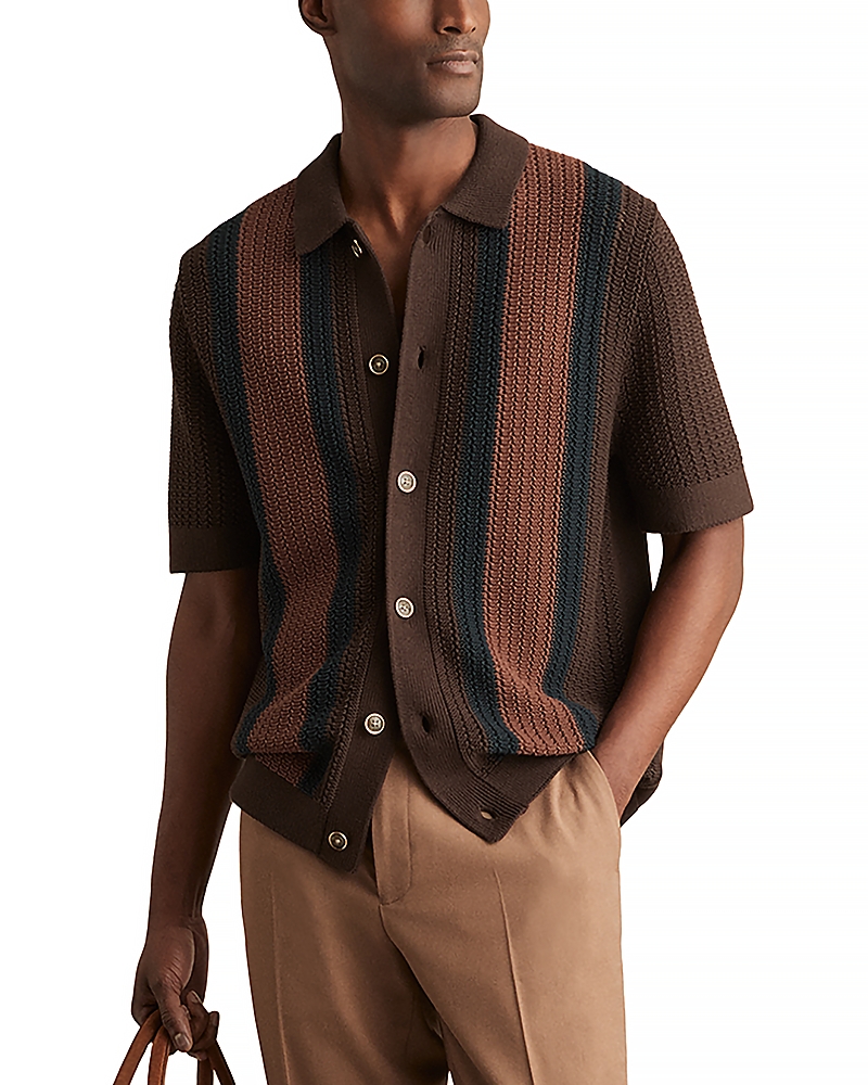 Reiss Bradley Short Sleeve Button Front Knit Sweater