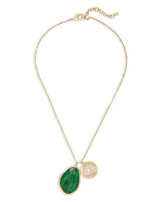 Stone Charm Jewelry Green Stone & Crystal Evil Eye Charm Pendant Necklace, 16"-18"