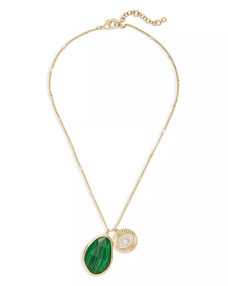 Ramy Brook Stone Charm Jewelry Green Stone & Crystal Evil Eye Charm Pendant Necklace, 16