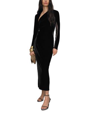 Petite Kass Sheer Panelled Velvet Midi Dress