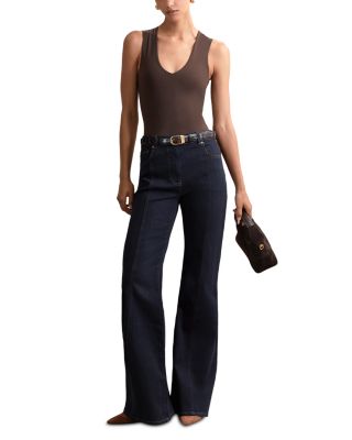 June Mid Rise Flare Leg Pin Stitch Jeans in Indigo