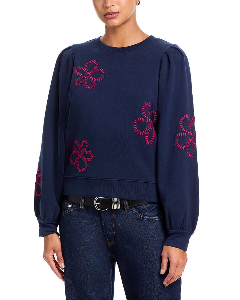 Rails Tiffany Floral Embroidered Balloon Sleeve Cotton Sweatshirt In Blue