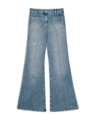 Petite Sakura High Rise Flare Leg Patch Pocket Jeans in Light Blue
