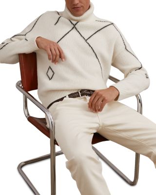 Relaxed Fit Roll Neck Argyle Sweater