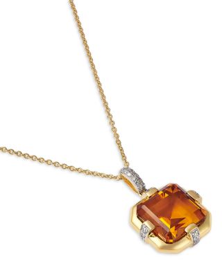 Citrine & Diamond Pendant Necklace in 14K Yellow Gold, 18"