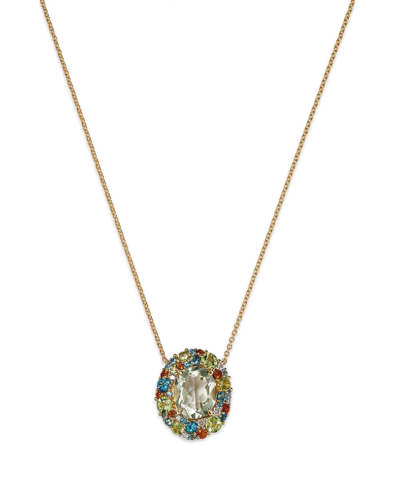 Bloomingdale's Fine Collection Prasiolite, Multi Gemstone & Diamond Halo Pendant Necklace In 14k Yellow Gold, 18 In Gold
