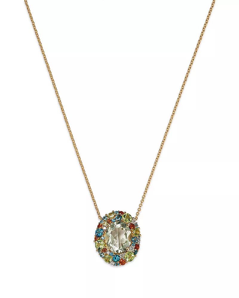 Bloomingdale's Fine Collection Prasiolite, Multi Gemstone & Diamond Halo Pendant Necklace in 14k Yellow Gold, 18