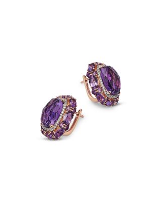 Amethyst &amp; Diamond Halo Stud Earrings in 14K Rose Gold