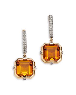 Citrine & Diamond Drop Earrings in 14K Yellow Gold