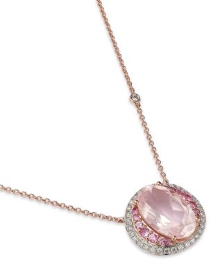 Rose Quartz, Pink Sapphire & Diamond Pendant Necklace in 14K Rose Gold, 18"