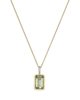 Prasiolite & Diamond Pendant Necklace in 14K Yellow Gold, 18"