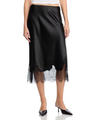 Lace Trim Satin Midi Slip - Exclusive 