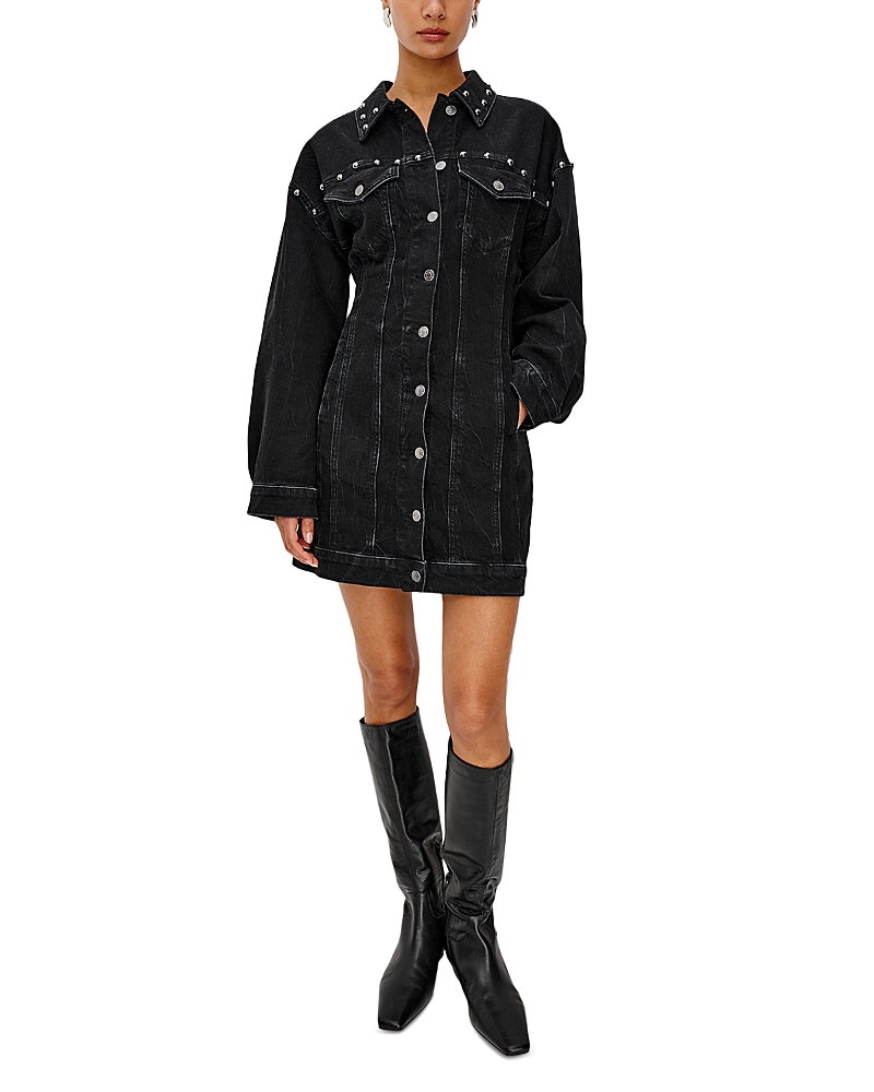 Rails Ladera Studded Long Sleeve Denim Mini Shirtdress In Black