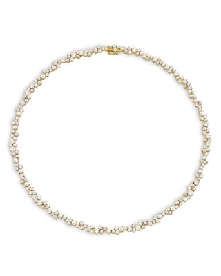 14K Yellow Gold Diamond & Freshwater Pearl Cocktail Eternity Necklace, 16"