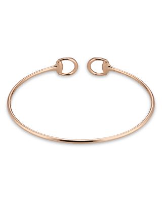 18K Rose Gold Horsebit Diamond Accent Bangle Cuff Bracelet