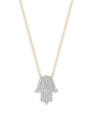 14K Yellow Gold Diamond Infinity Hamsa Necklace, 0.38 tcw