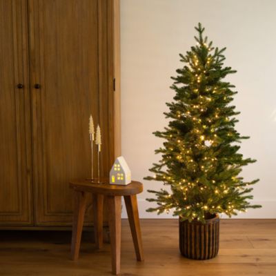 Pre-Lit Artificial 4.5&#39; Christmas Tree in Decorative Planter with Clear LED Lights