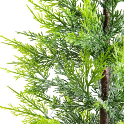 Pre-Lit Artificial Lightly Snowed Cypress 32" Christmas Tree with Warm White LED Lights in Decorative Basket