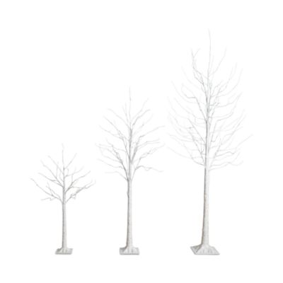 Pre-Lit Artificial White Birch Trees with LED Lights, Set of 3