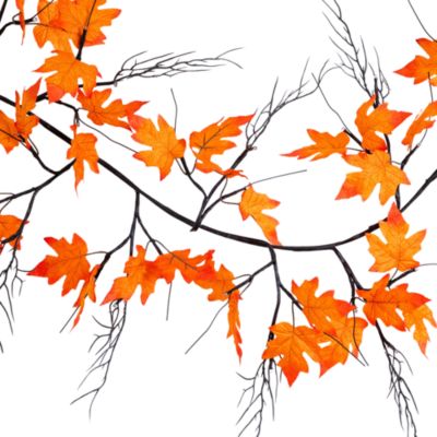 Pre-Lit Autumn Maple Artificial Fall 6&#39; Garland with Warm White LED Lights