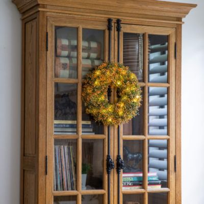 Pre-Lit Autumn Boxwood Artificial Fall 18&#39; Wreath with Warm White LED Lights