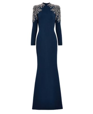 Cobra Embellished-Shoulders Mock-Neck Maxi Dress