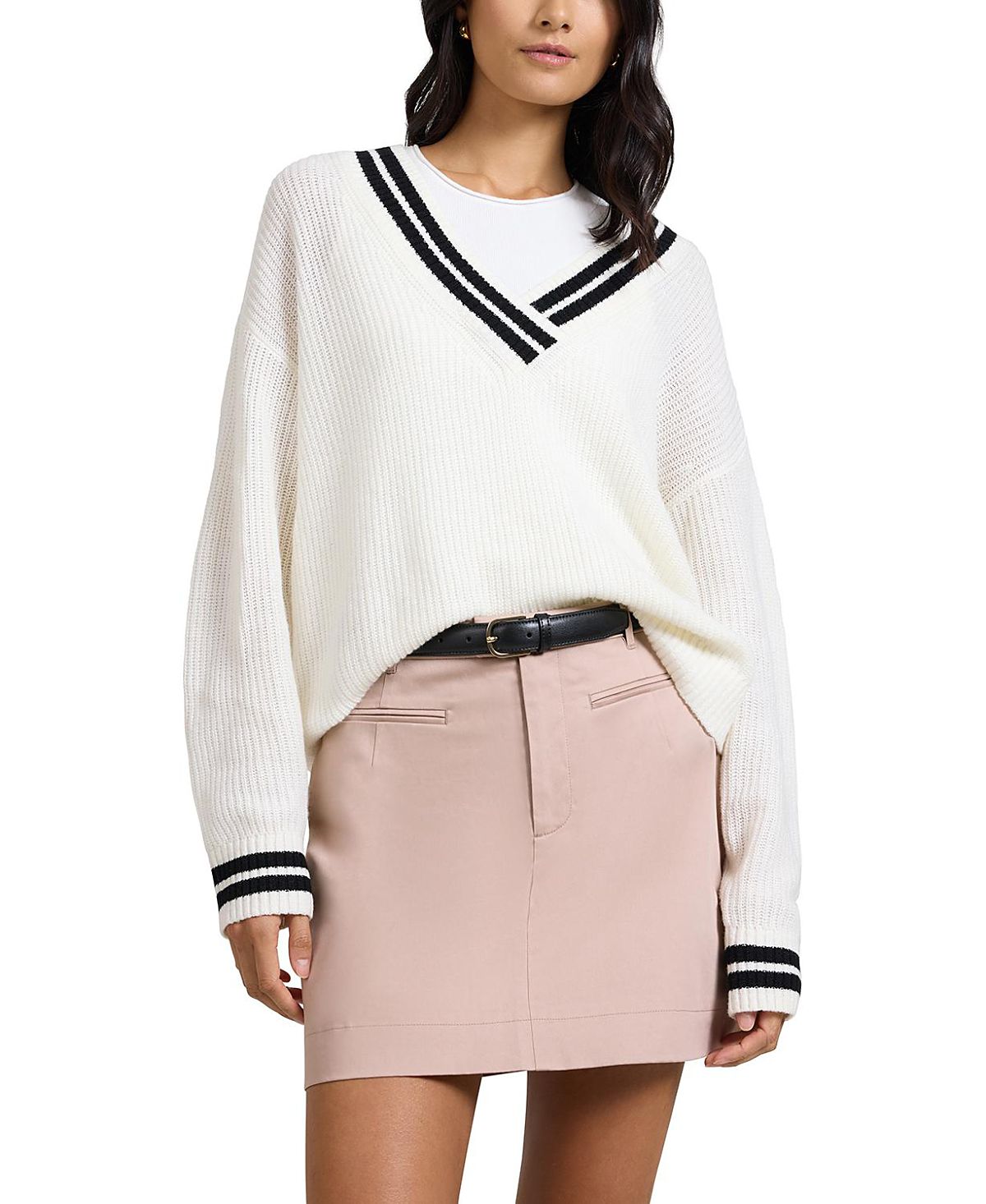 Onia Deep V-neck Varsity Pullover Sweater