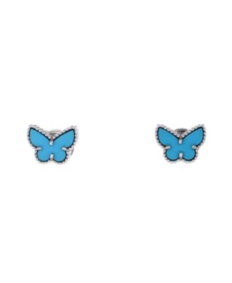  Sweet Alhambra Butterfly Stud Earrings 18K White Gold and Turquoise