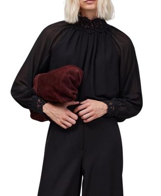 Ro & Zo Lace Neck and Cuff Blouse