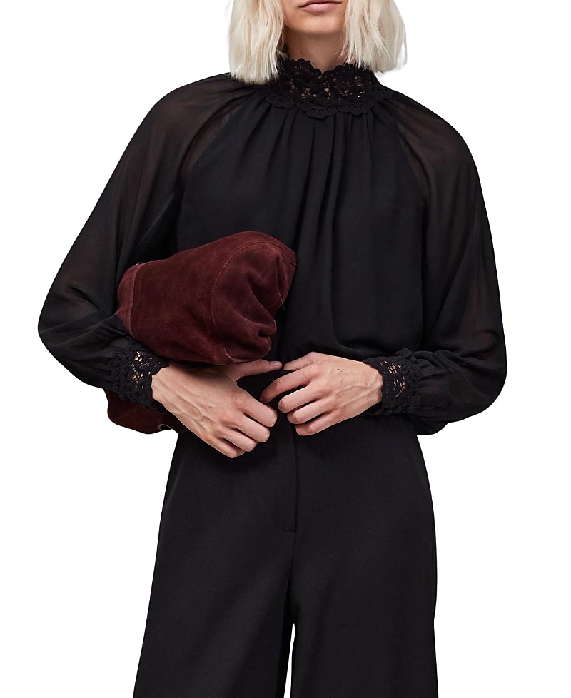 Ro & Zo Lace Neck and Cuff Blouse