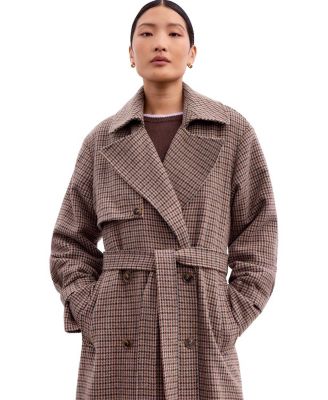  Multi Check Trench Belted Coat