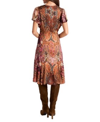  Grazia Flutter Sleeve Sheath Dress in Printed Charmeuse