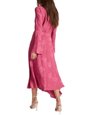 Rachel Long Sleeve Asymmetric Midi Dress in Floral Jacquard