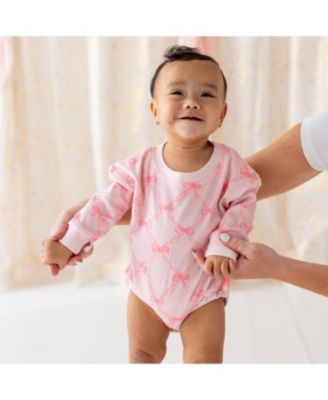 Girls' Bow Trellis Long Sleeve Romper - Baby