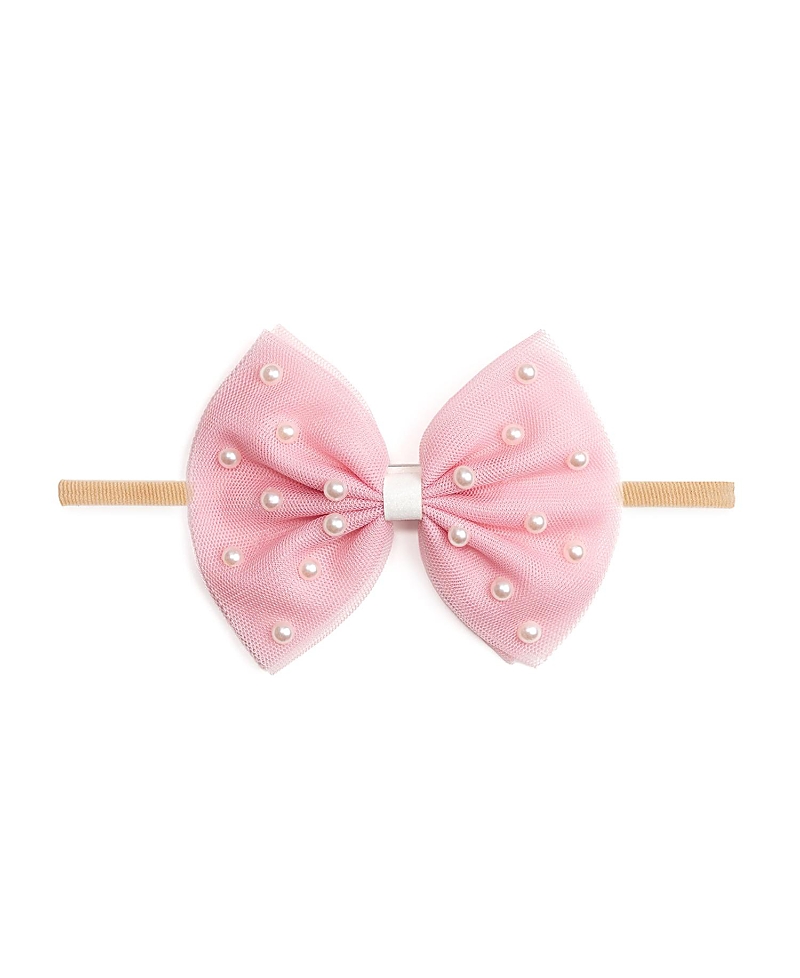 Sweet Wink Girls' Pretty Pearl Tulle Bow Baby Headband - Baby In Pink