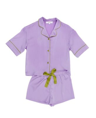  Girls' Lavender Silky Short Sleeve Shorts Set-Little Kid, Big Kid