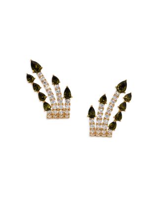 Bonne Annee Cubic Zirconia Multi Row J Hoop Earrings