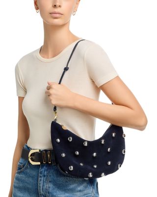 Lune Small Studded Suede Shoulder Bag