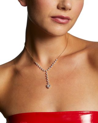Le Bisou Cubic Zirconia Heart Halo Lariat Necklace, 16-18"