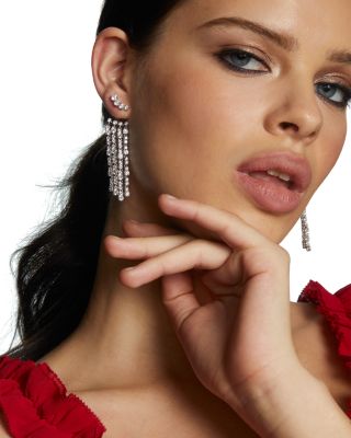Bonne Annee Cubic Zirconia Curtain Fringe Front To Back Earrings 