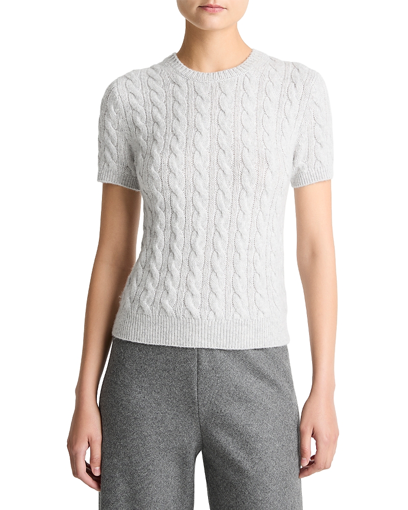 Vince Cable Knit Short Sleeve Sweater In White