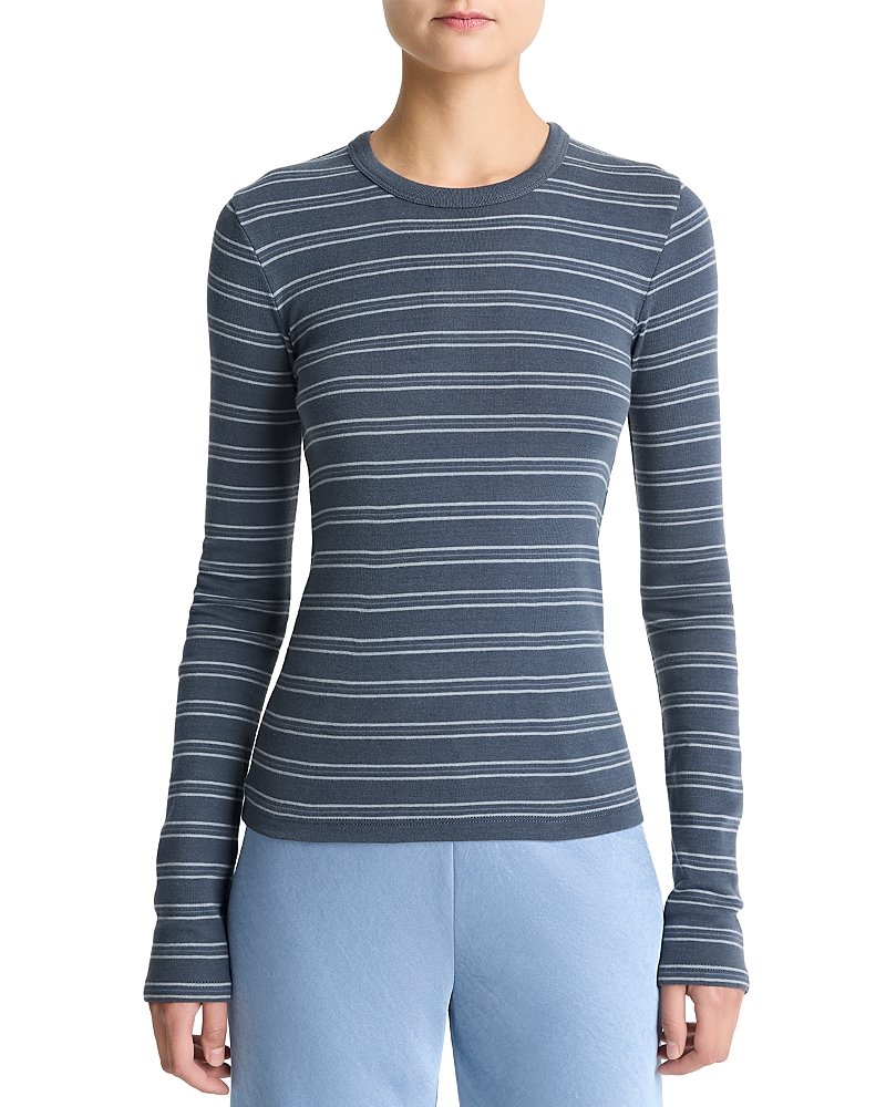 Vince Stripe Long Sleeve Tee In Blue