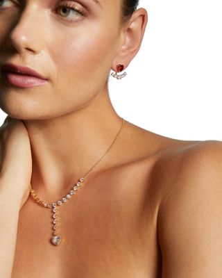 Le Bisou Red Cubic Zirconia Heart Jacket Earrings