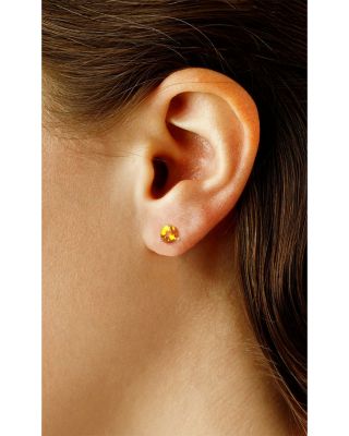 Gemstone Three Prong Stud Earrings in 14K Yellow Gold