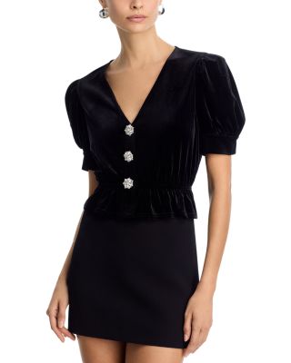 AQUA - Velvet Crystal Peplum Top - Exclusive