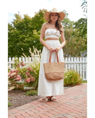 Montauk Color Block Raffia Tote
