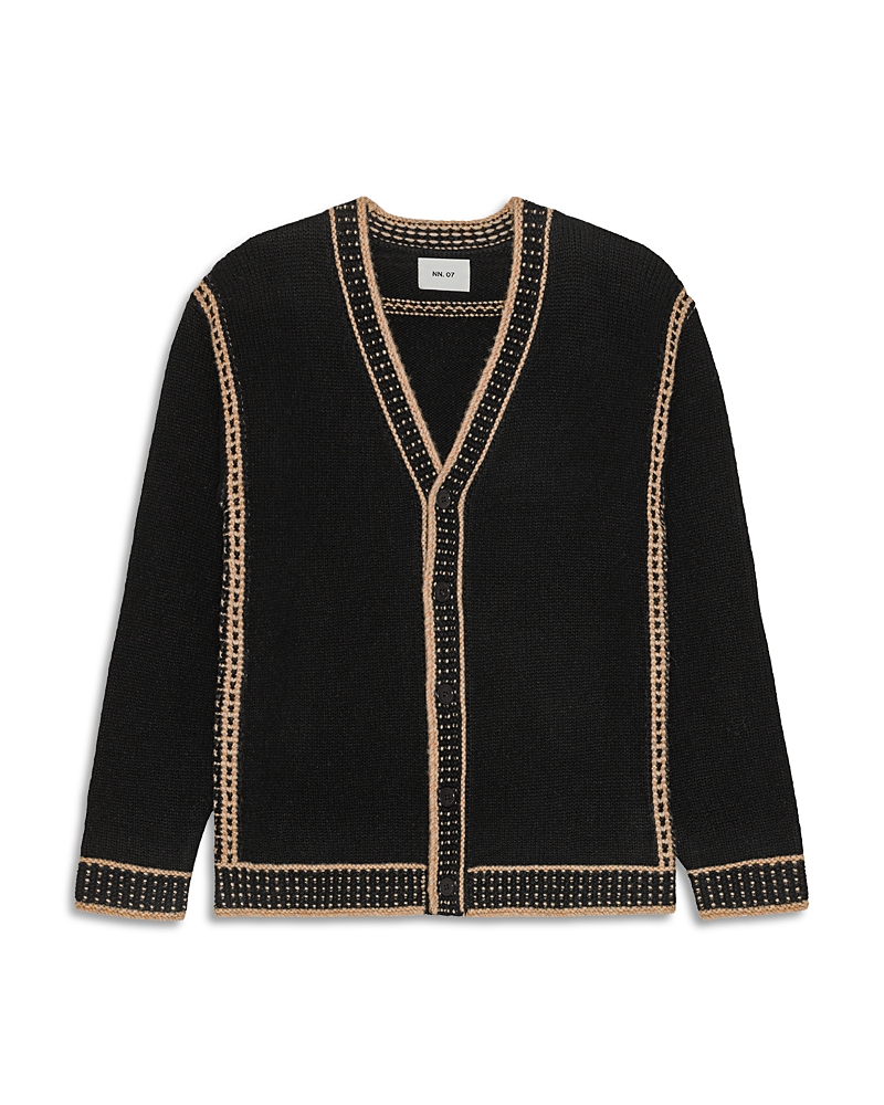 Nn07 August Relaxed Fit Contrast Trim Cardigan In Black