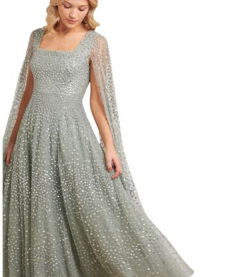 Scatter Dot Cape Sleeve Ankle Gown